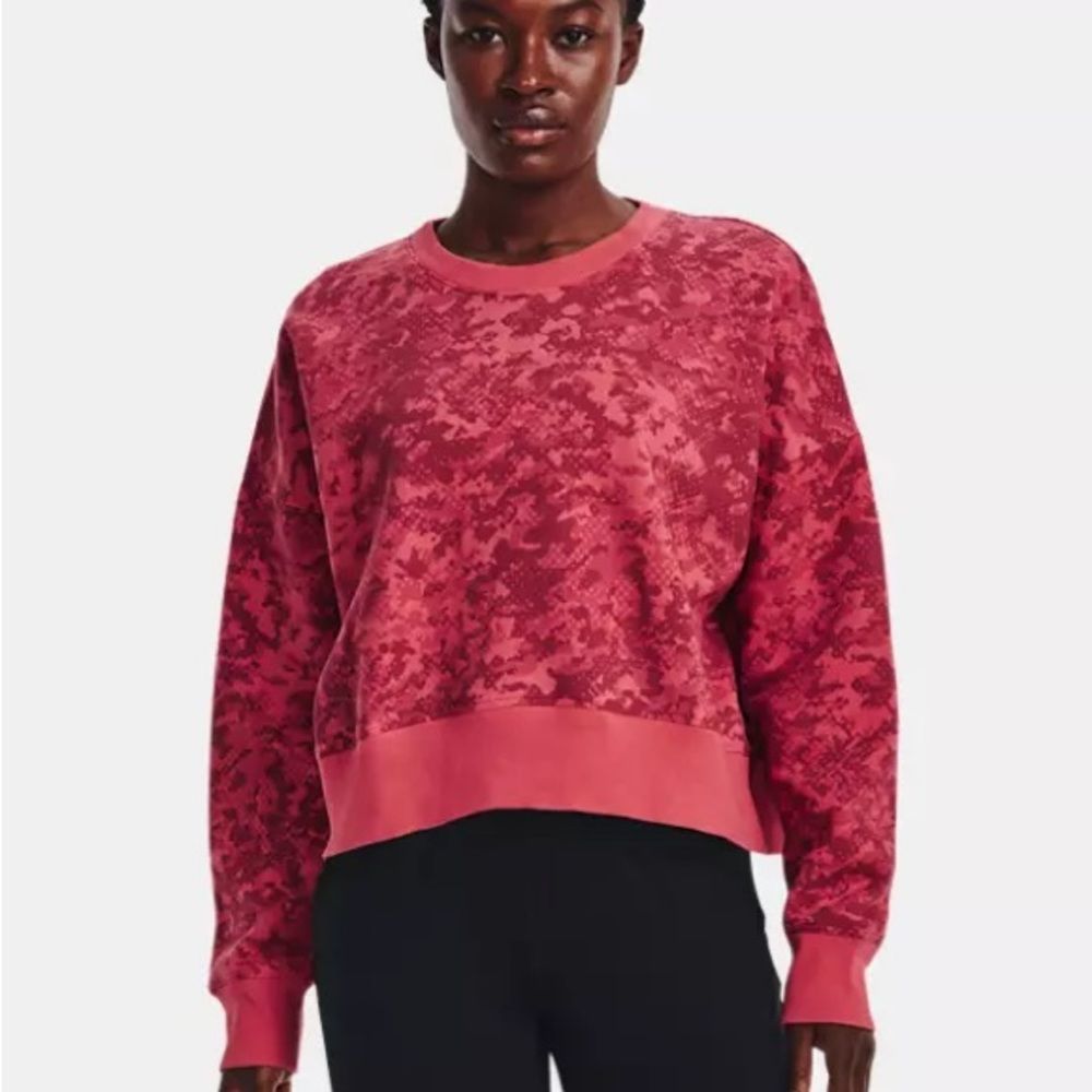 NWT Under Armour Rival Fleece Camo Crew Pullover Sweatshirt Calypso Pink